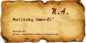 Malitsky Ambró névjegykártya